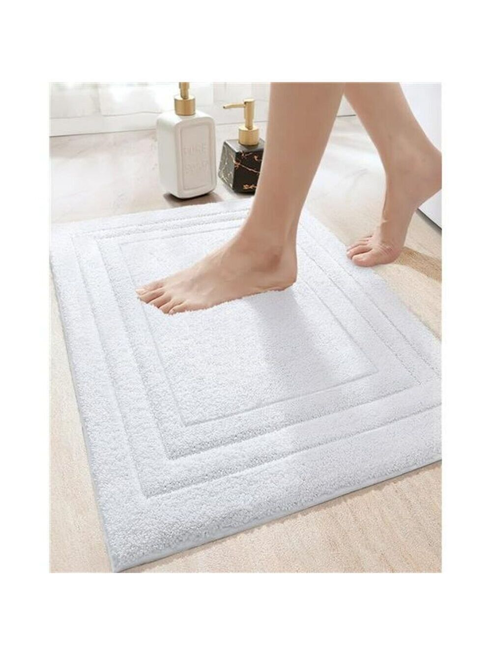 DEXI White Bathroom Rug 24x16 Non Slip Quick Dry Soft Microfiber Bath Mat